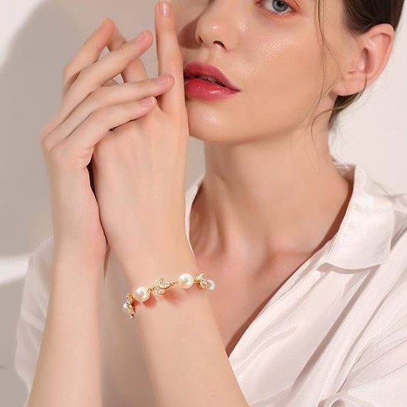 NWT Gold Pearl & Cubic Zirconia Wedding Bracelet - Picture 2 of 6